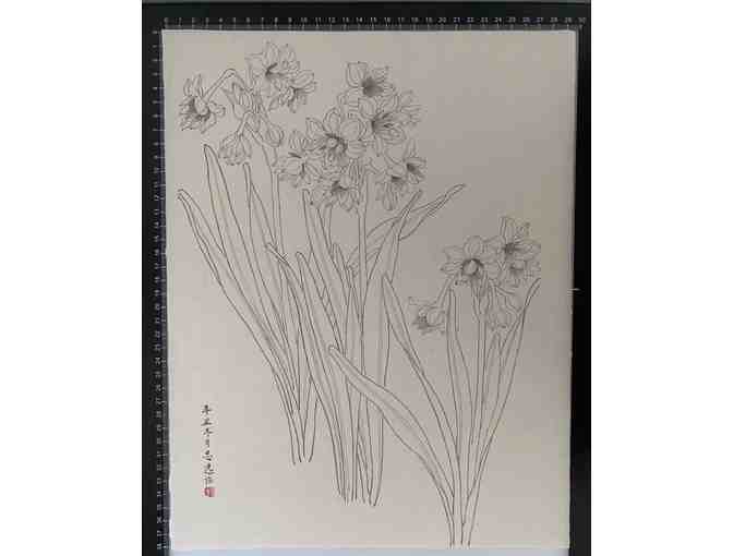 Chinese Sacred Lily #1, Chinese Ink painting on handmade Xuan paper