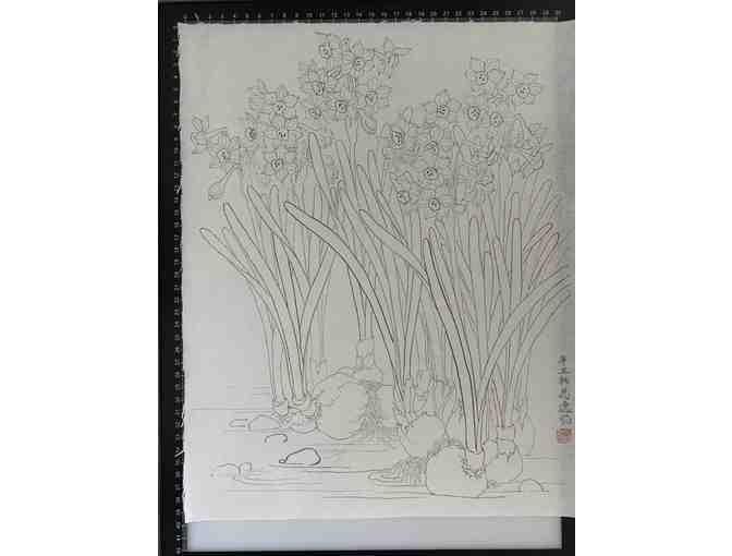 Chinese Sacred Lily #2, Chinese Ink painting on handmade Xuan paper