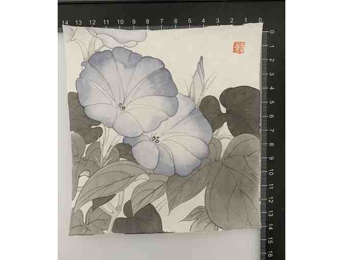 Morning Glory with Color, Chinese Ink painting on handmade Xuan paper