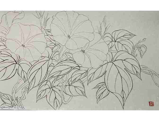 Morning Glory, Chinese Ink painting on handmade Xuan paper
