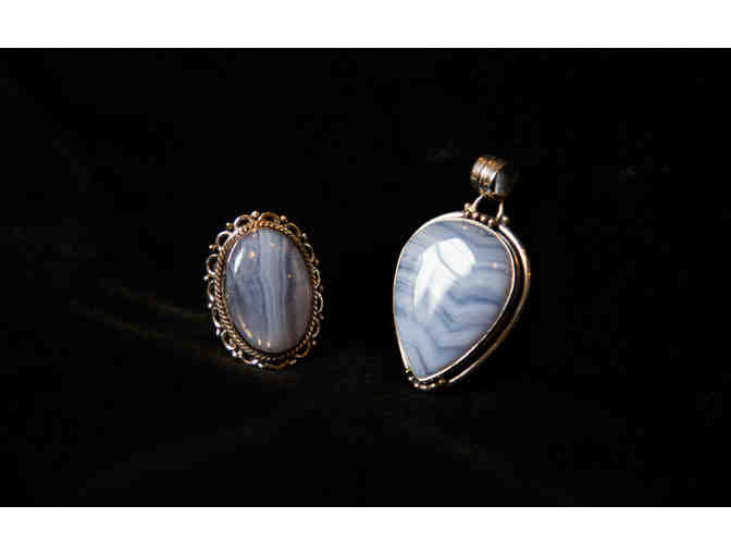 Lace Agate Sterling Silver Ring and Matching Pendant