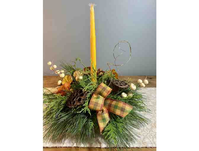Thanksgiving Fresh Greens Centerpiece with 1 Candle