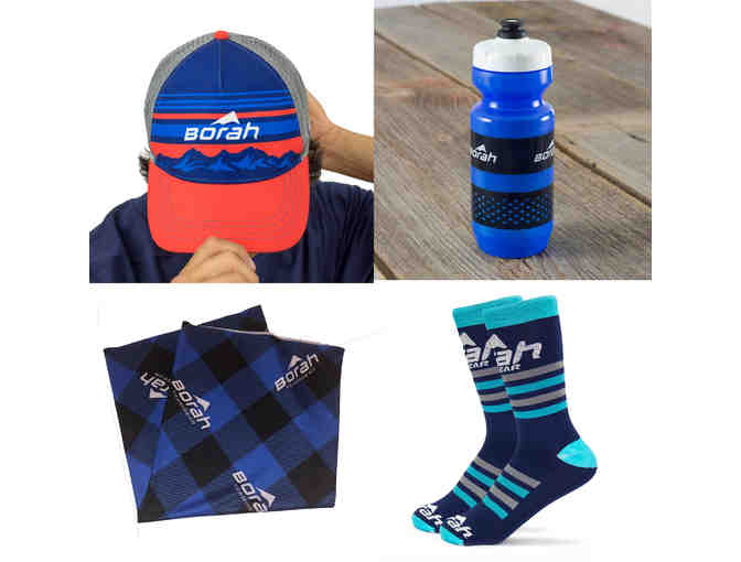 Borah - Trucker Hat, XC Neckwrap, Custom Socks Blue/Scuba/Graphite (S/M) and Water Bottle