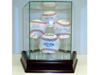 2010 All-Star, WS, NLCS, ALCS Baseballs in Quad Ball Glass Display - Umpire Signed