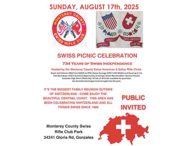 Monterey County Swiss American Picnic Celebration Pair of Tickets - Photo 1