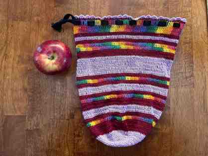Lavender/Maroon, Multi-Colored Hand-Crocheted Produce Bag