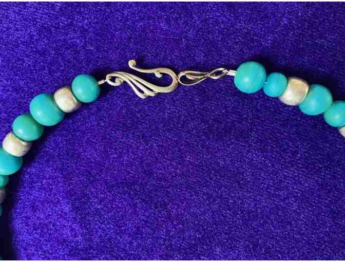Turquoise and Silver Colored Bead Choker Necklace