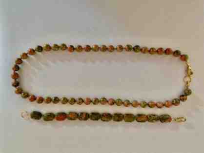 Green and Pink Stone Necklace and Bracelet Set