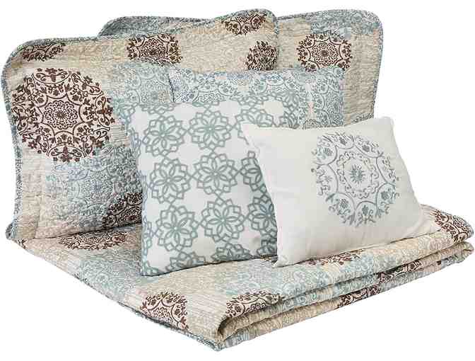 Home Soft Things Marina Bedspread, Queen, Khaki/Blue/Brown