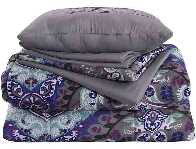 Modern Threads Cathedral 8-Piece Printed Reversible Bed in A Bag, Queen, Purple/Grey/Teal