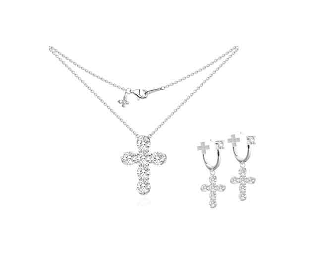 GRACEFUL CROSS Necklace and Earrings Set in White Gold