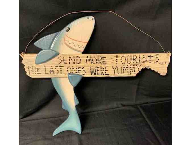 Wooden shark sign