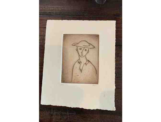 Pair of Hat Boy and Hat Girl Etchings by Arlene LaDell Hayes
