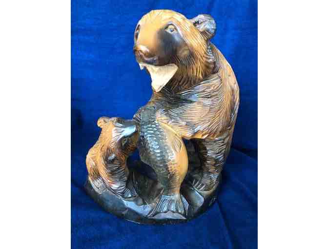 Hokkaido Bear and Cub with Salmon Carving