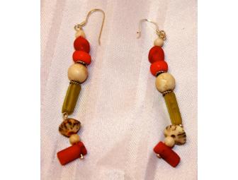 Necklace & Earrings Set - Jade, Coral and Bone