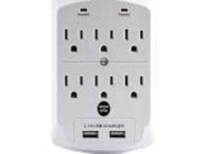 Two 6 Outlet 2 USB Wall Surge Protectors BLACK AND WHITE