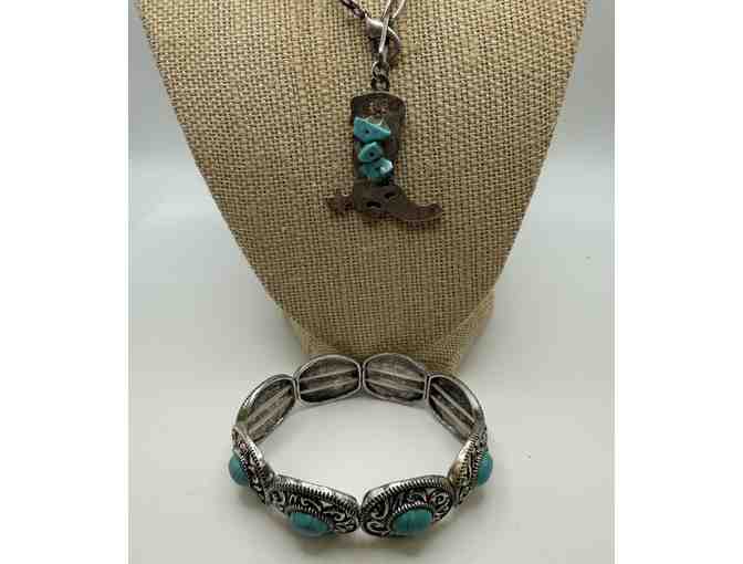 Turquoise and Silver Necklace, Earrings, and Bracelet