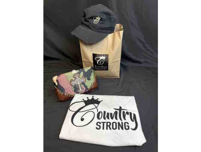 Gift Bag, Camo Queen Wallet, Hat, and T-shirt
