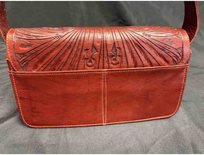 Tooled Leather Purse with Earrings and Cowboy Pin