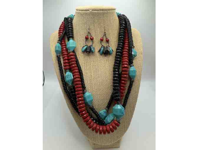 Lillian Pit Mask Pin and Southwest Turquoise Set