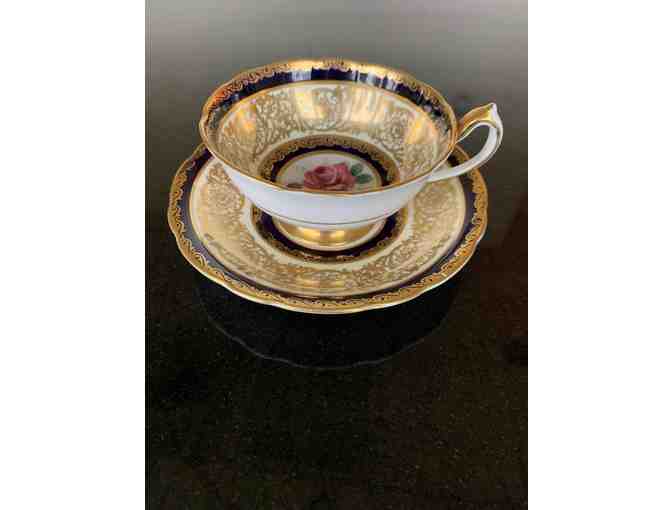 Paragon Double Warrant Cobalt Blue and Gold Filigree Tea Cup and Saucer