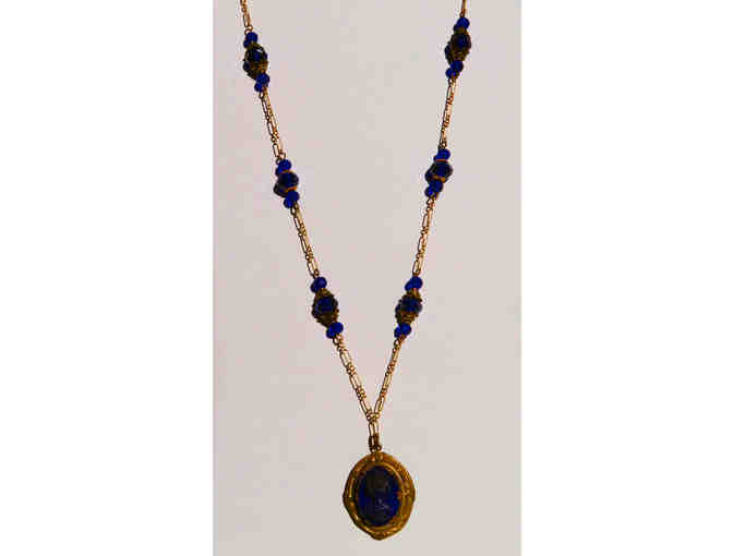 Chain Necklace with Blue Crystals and Antique Pendant-Lot 142