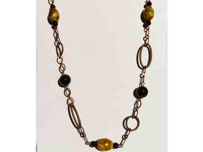 Chain Necklace with Yellow and Black Stones-Lot 144