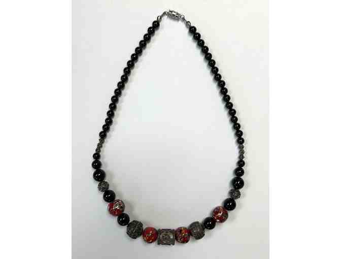 Choker with Black Onyx and Red and Silver Accents-Lot 76