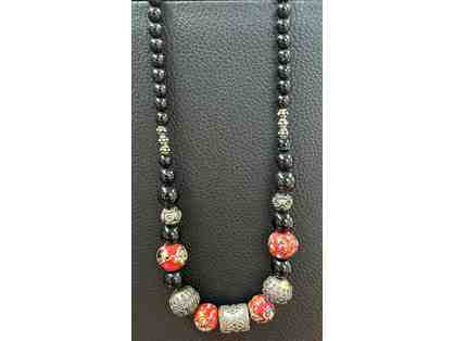 Choker with Black Onyx and Red and Silver Accents-Lot 76