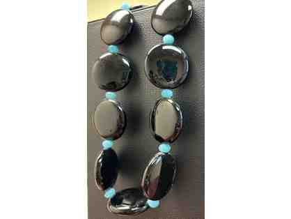 Choker with Chunky Black Onyx Beads and Blue Glass Beads-Lot 55