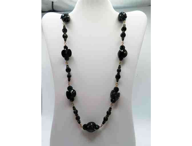 Long Necklace with Black and Gold Glass Beads-Lot 125 - Photo 1