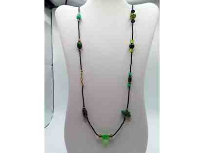 Long Necklace with Black and Green Beads-Lot 130