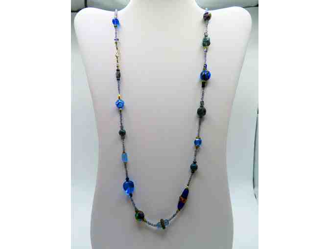 Long Necklace with Blue Beads-Lot 129 - Photo 1