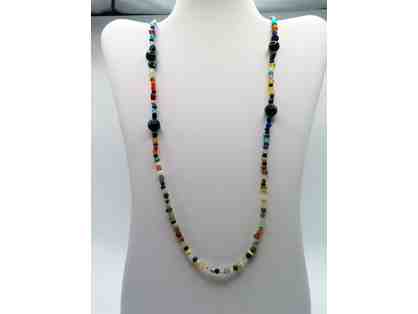 Long Necklace with Multicolored Bead Name Tag Holder-Lot 135