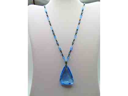 Long Necklace with Pale Blue Glass Accents and Matching Pendant-Lot 111