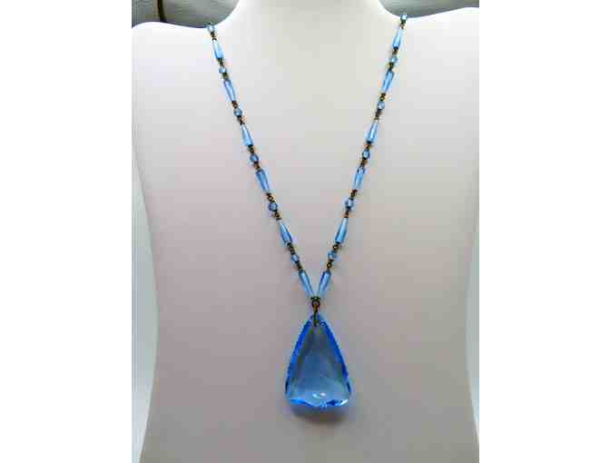 Long Necklace with Pale Blue Glass Accents and Matching Pendant-Lot 111 - Photo 1