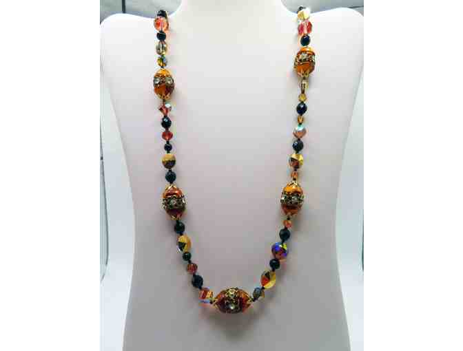 Long Necklace with Smoky and Black Swarovski Crystals and Gold Accents-Lot 110 - Photo 1