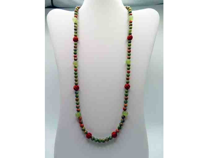 Long Necklace with Unakite Green and Pink Stones and Jasper Beads-Lot 119 - Photo 1