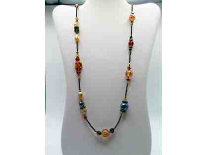Long Necklace with Warm Toned Beads- Lot 133