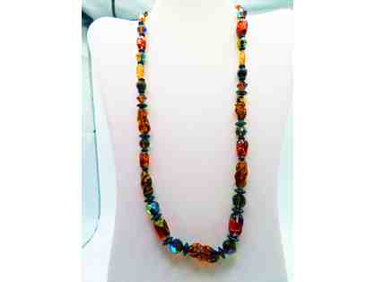 Necklace with Amber Glass and Aurora Crystals-Lot 109