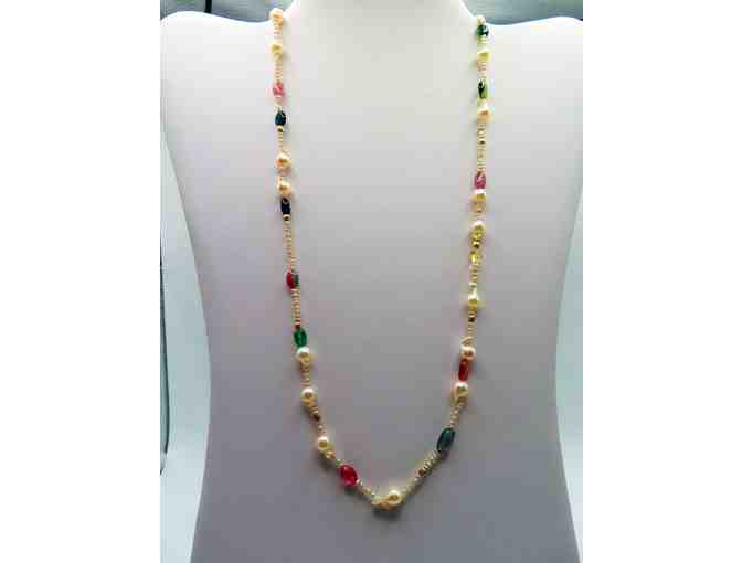 Necklace with White Pearls and Pink, Green, and Yellow Accents-Lot 107 - Photo 1
