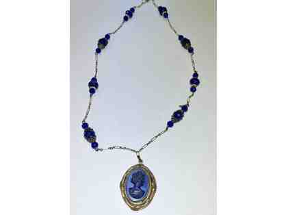 Chain Necklace with Blue Crystals and Antique Pendant-Lot 142