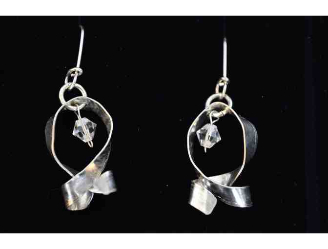 Sterling Silver Earrings  Ribbon with Swarovski Crystals
