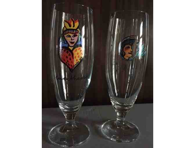 Two Painted Kosta Boda Beer Glasses