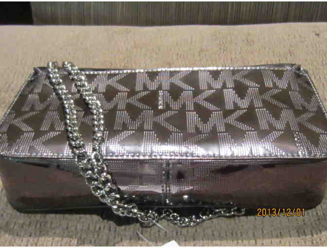 MICHAEL KORS JET SET SIGNATURE MIRROR METALLIC NICKEL HANDBAG NWT