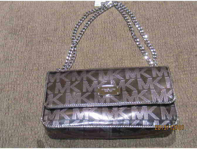 MICHAEL KORS JET SET SIGNATURE MIRROR METALLIC NICKEL HANDBAG NWT