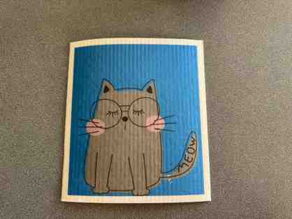 Swedish Dishcloth Meow Cat on Blue