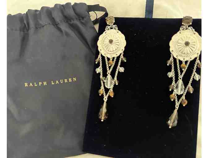 Ralph Lauren Silver Amethyst Crystal Dangling Pierced Earrings