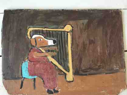Original Signed Earl Swanigan Painting of Dog Playing Harp