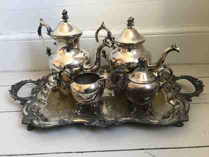 Vintage Silver Coffee Tea Cream Sugar Tray Serving Set